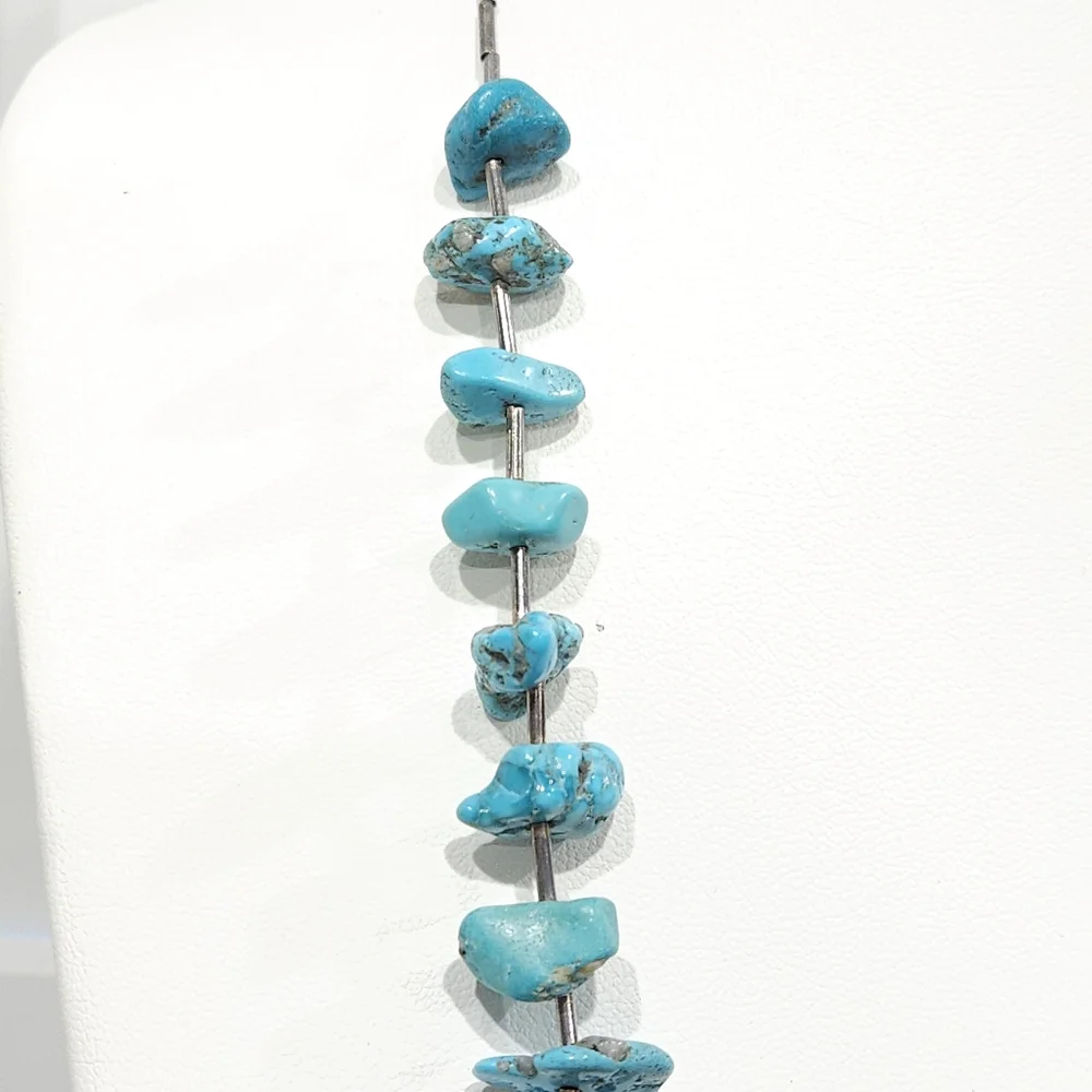 Vintage Southwestern Turquoise Nuggets Sterling Silver Heishi Bead Necklace